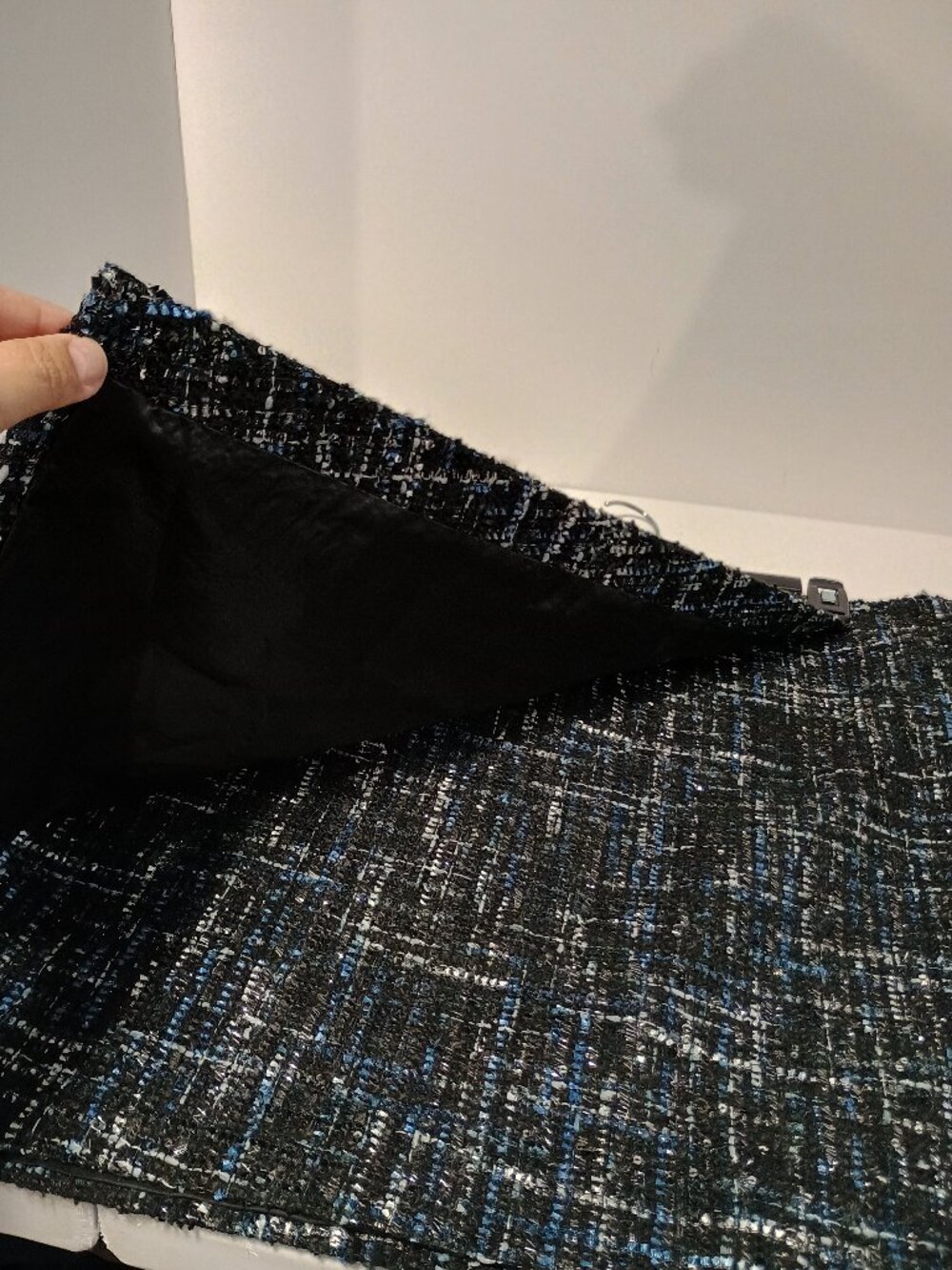 Bagatelle Collection Black Blue Silver Tweed Sequin Asymmetrical Mini Skirt NWT - Picture 8 of 10